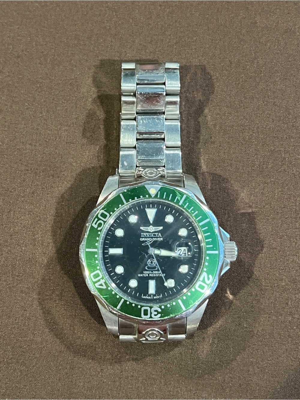 Invicta Men’s Stainless Steel Automatic Grand Diver Watch with Green Bezel